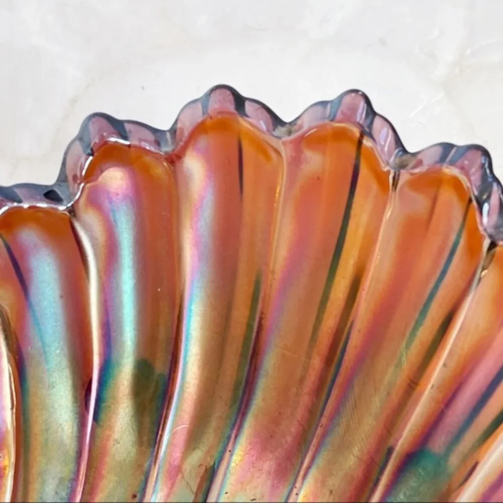 Vintage Amethyst Carnival Shell Glass Trinket Dish